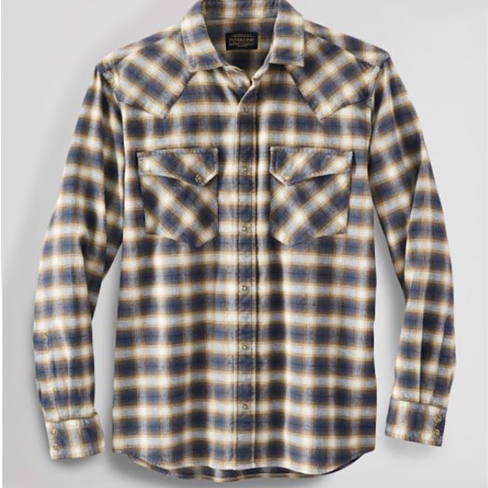 PENDLETON MEN'S NAVY WYATT SMALL PLAID LONG SLEEVE SNAP WESTERN SHIRT Medium